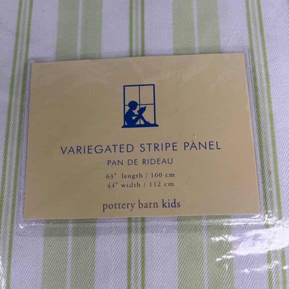 Lot of 2 Pottery Barn Kids Variegated Strip Panels 63" x 44" Green White New - Picture 11 of 15